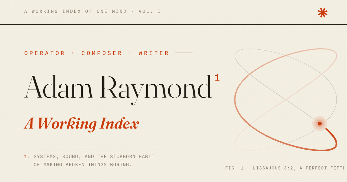 Adam Raymond — A Working Index